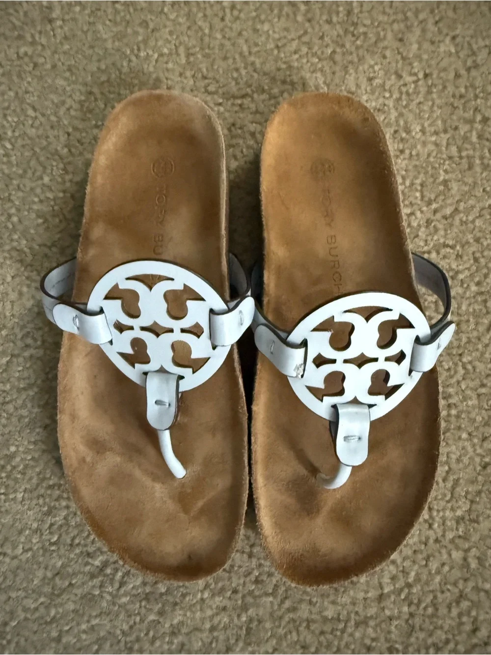 Tory Burch White Leather Logo Thong Sandals